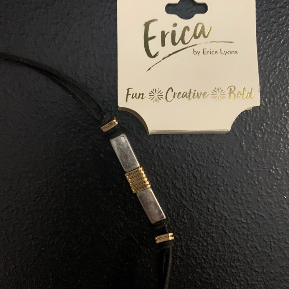 J#7 Classy Silver Necklace with Satin Cords and Silver/Gold Black Bracelet. - Picture 6 of 8